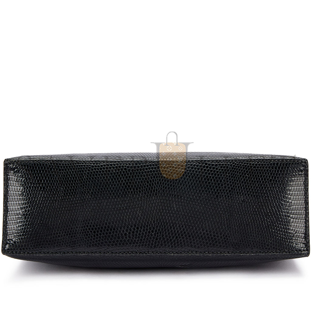 HERMÈS MASTER BLACK SHINY NILOTICUS LIZARD KELLY POCHETTE GOLD HARDWARE (22*14*7cm)
